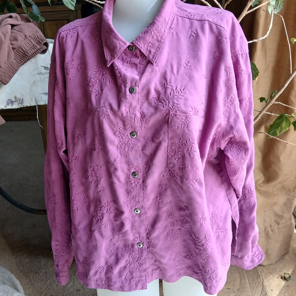 Chico's Orchid Embroidered Button-Up Shirt